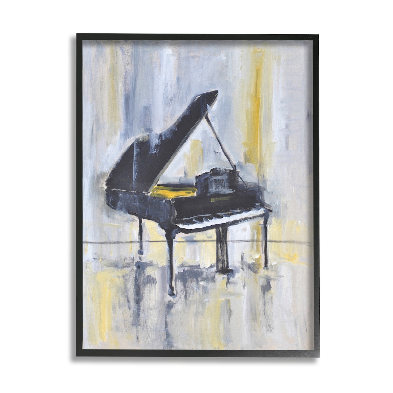 Stupell Industries Distressed Grand Piano Wall Art in Black Frame